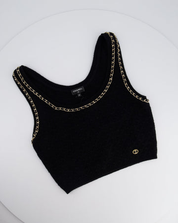 Pearl Street Bags Chanel 23B Black Cashmere Knit Tank Top with Gold Chain and Logo Detail Size FR 34 (UK 6) RRP ¬£2150