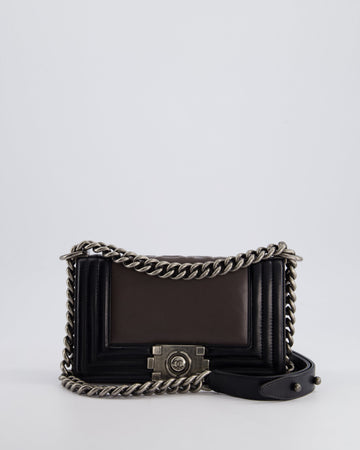 *FIRE PRICE* Chanel Brown and Black Small Boy Bag in Smooth CalBNkin with Ruthenium Hardware