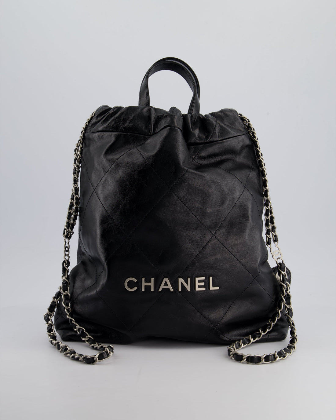 *FIRE PRICE* Pearl Street Bags Chanel 22 Small Backpack Bag in Black Shiny Calfskin with Brushed Silver Hardware
