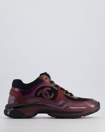 Pearl Street Bags Chanel Patent Burgundy & Black Leather Sneakers With CC Logo Detail Size EU 41.5