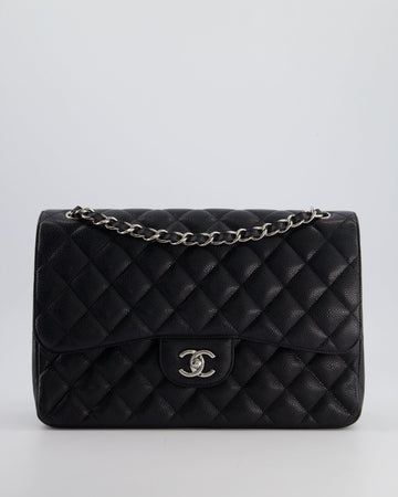 Pearl Street Bags Chanel Black Jumbo Classic Double Flap Bag in Caviar Leather with Silver Hardware