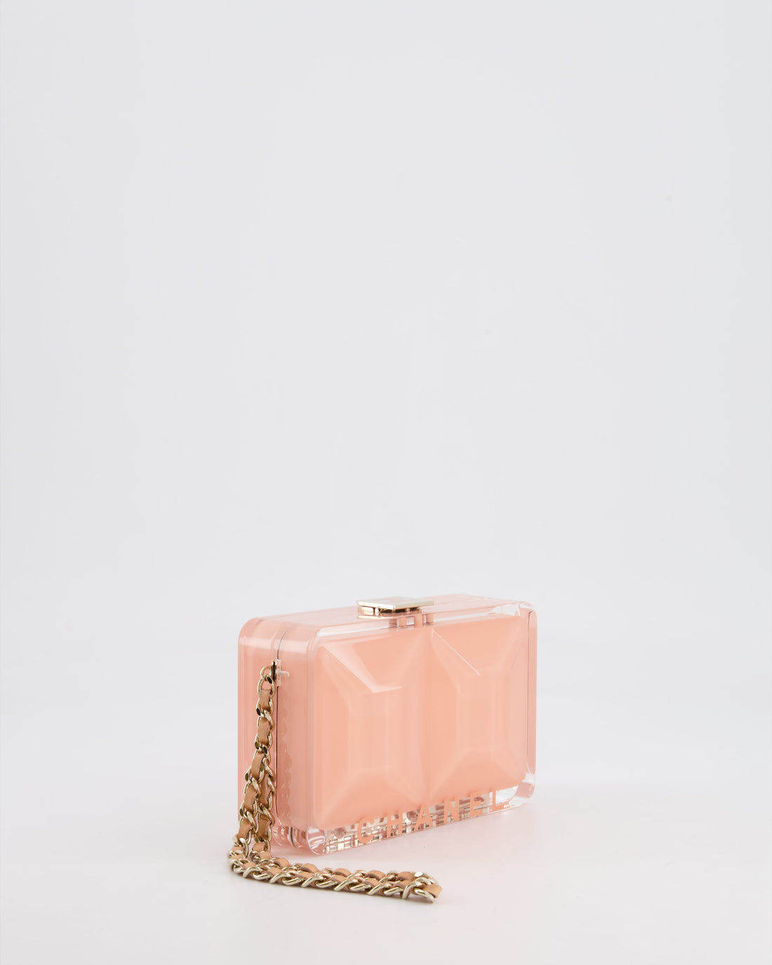 *COLLECTOR'S PIECE* Pearl Street Bags Chanel Minaudi?®re Pink Plexiglass Clutch Bag With Champagne Hardware and Logo Detail