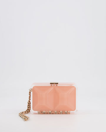 *COLLECTOR'S PIECE* Chanel Minaudi?®re Pink Plexiglass Clutch Bag With Champagne Hardware and Logo Detail