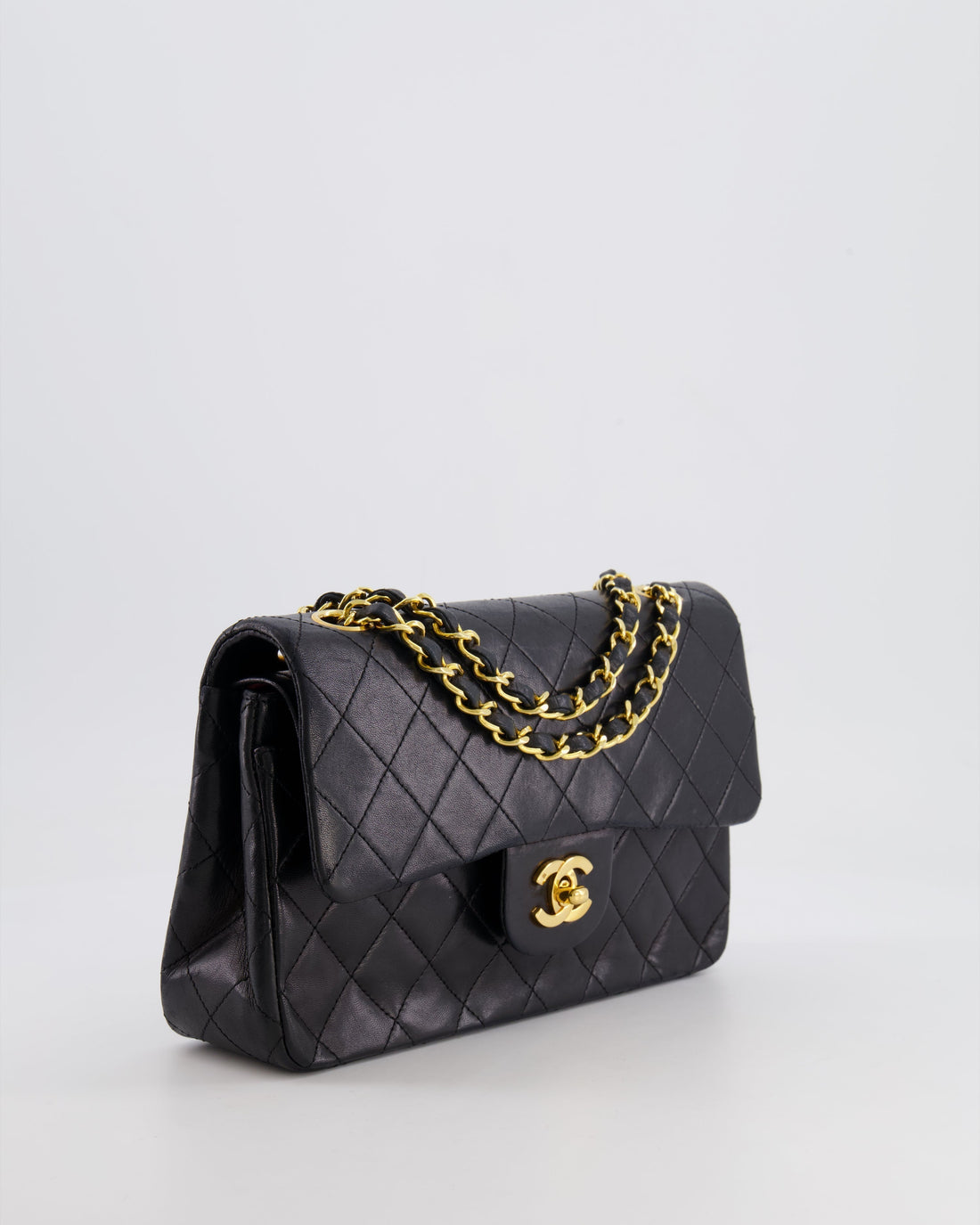Chanel Black  Classic Small Double Flap Bag in Lambskin Leather with 24K Gold Hardware