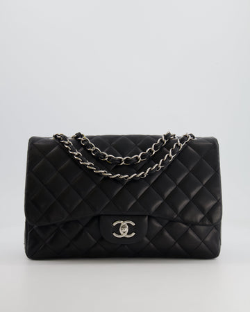 Pearl Street Bags Chanel Black Jumbo Classic Single Flap Bag in Lambskin Leather with Silver Hardware
