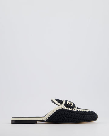 Pearl Street Bags Chanel 23S Navy & Cream Crochet Mules with Patent CC Logo Detail Size EU 35