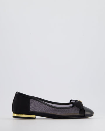 *HOT* Pearl Street Bags Chanel Black Ballerina Shoes in Mesh & Leather with Crystal CC Logo Size EU 35
