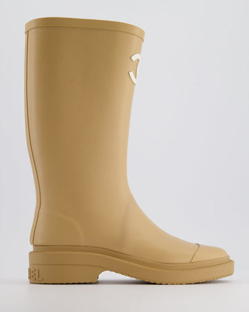 *HOT* Pearl Street Bags Chanel Beige CC Logo Rain Boots Size EU 35