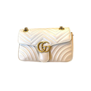 Gucci GG Marmont Small Shoulder CalBNkin Matelasse White GHW