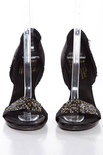 Pedro Garcia Black Satin Sandals With Wrapped Heels SZ 40.5 Sale