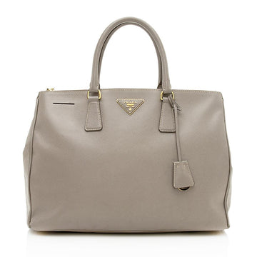 Prada Saffiano Leather Lux Double-Zip Medium Tote (SHF-12527)