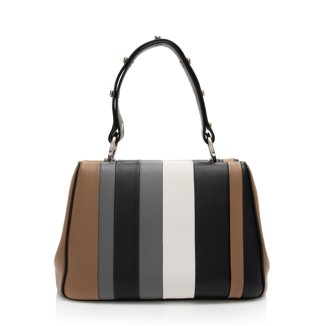 Prada Striped CalBNkin Baiadera Frame Satchel (SHF-alSkQj)