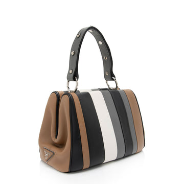 Prada Striped CalBNkin Baiadera Frame Satchel (SHF-alSkQj)