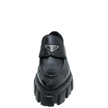Prada Black Brushed Monolith Pointy Loafers 38.5