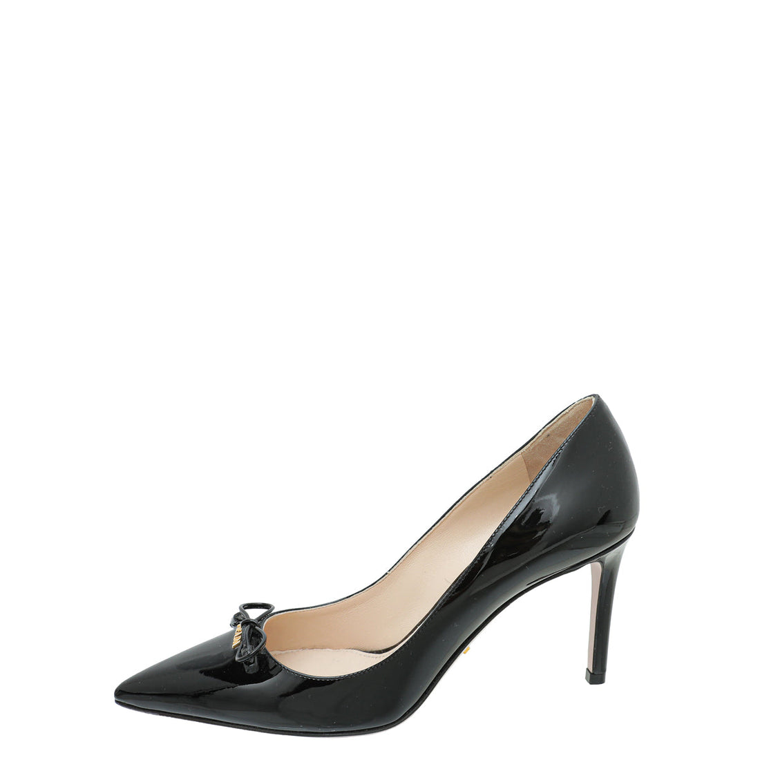 Prada Black Logo Pointed Toe Bow Pump 37