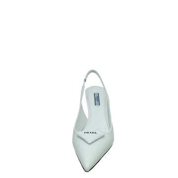 Prada White Logo Brushed Slingback Pump 38