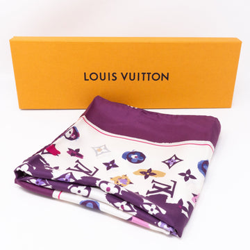 Louis-vuitton Monogram Map Silk Purple Scarf