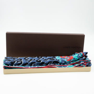 Louis-vuitton Leopard Silk Scarf Blue Orange