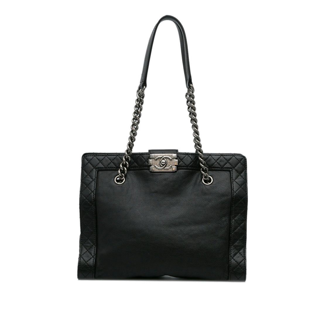 Black Top Quality Chanel Medium Calfskin Boy Reverso Shopping Tote