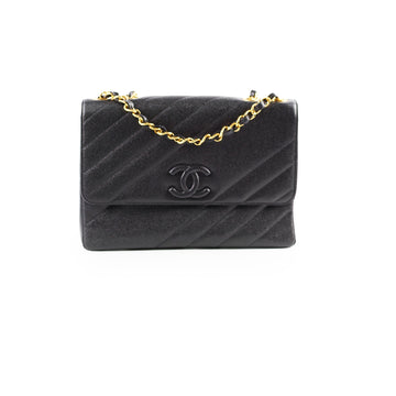 Top Quality Chanel  Jumbo Single Flap Diagonal Quilted Caviar Black