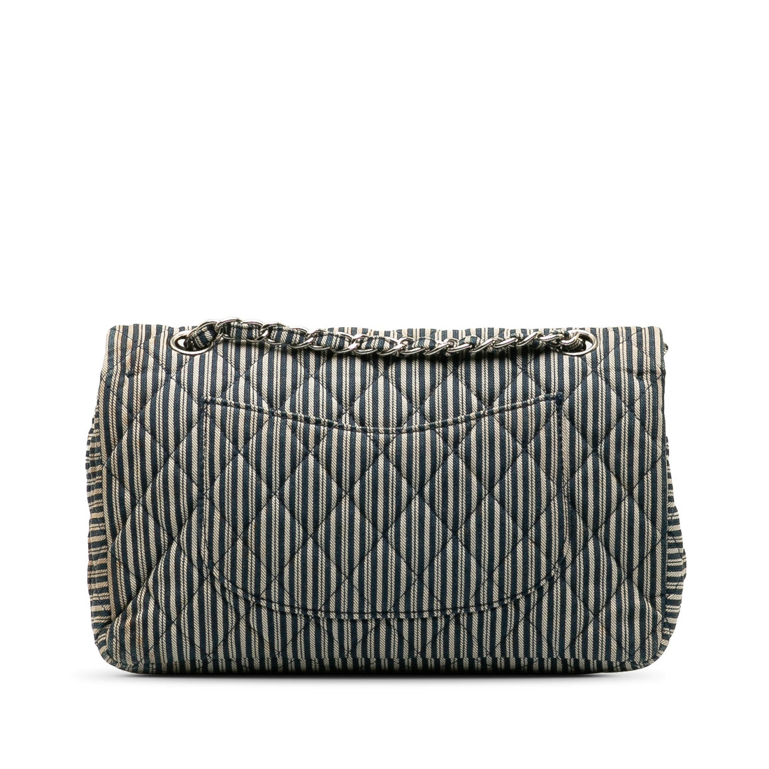 CHANEL Medium Cotton Striped Double Flap Shoulder Bag