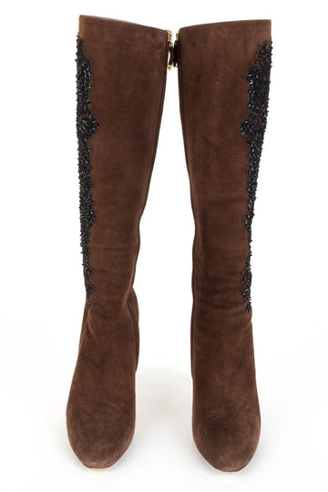 Ralph Lauren Collection Brown Suede & Beaded Boots 38.5 DS