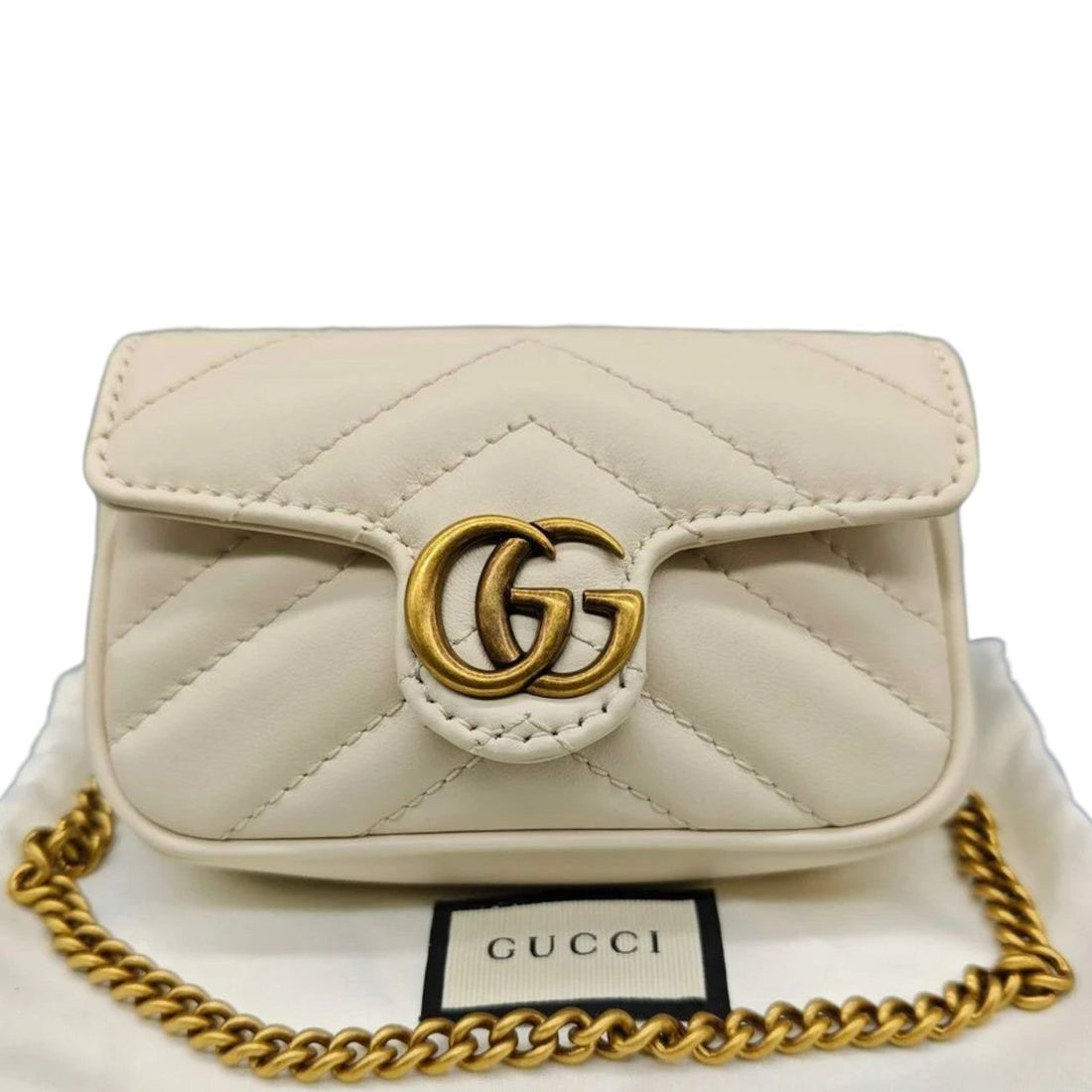 Gucci GG Marmont Super Mini Shoulder CalBNkin Matelasse White GHW