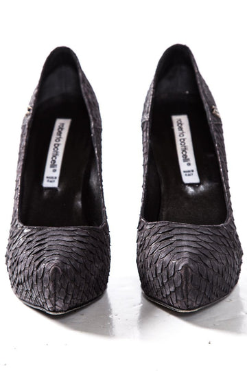 Roberto Botticelli Black Matte Python Skin Heels SZ 39 Sale