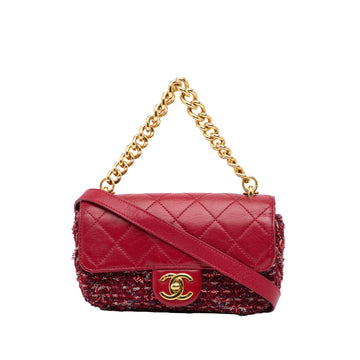 Chanel Classic Single Flap Red Tweed Lambskin Gold