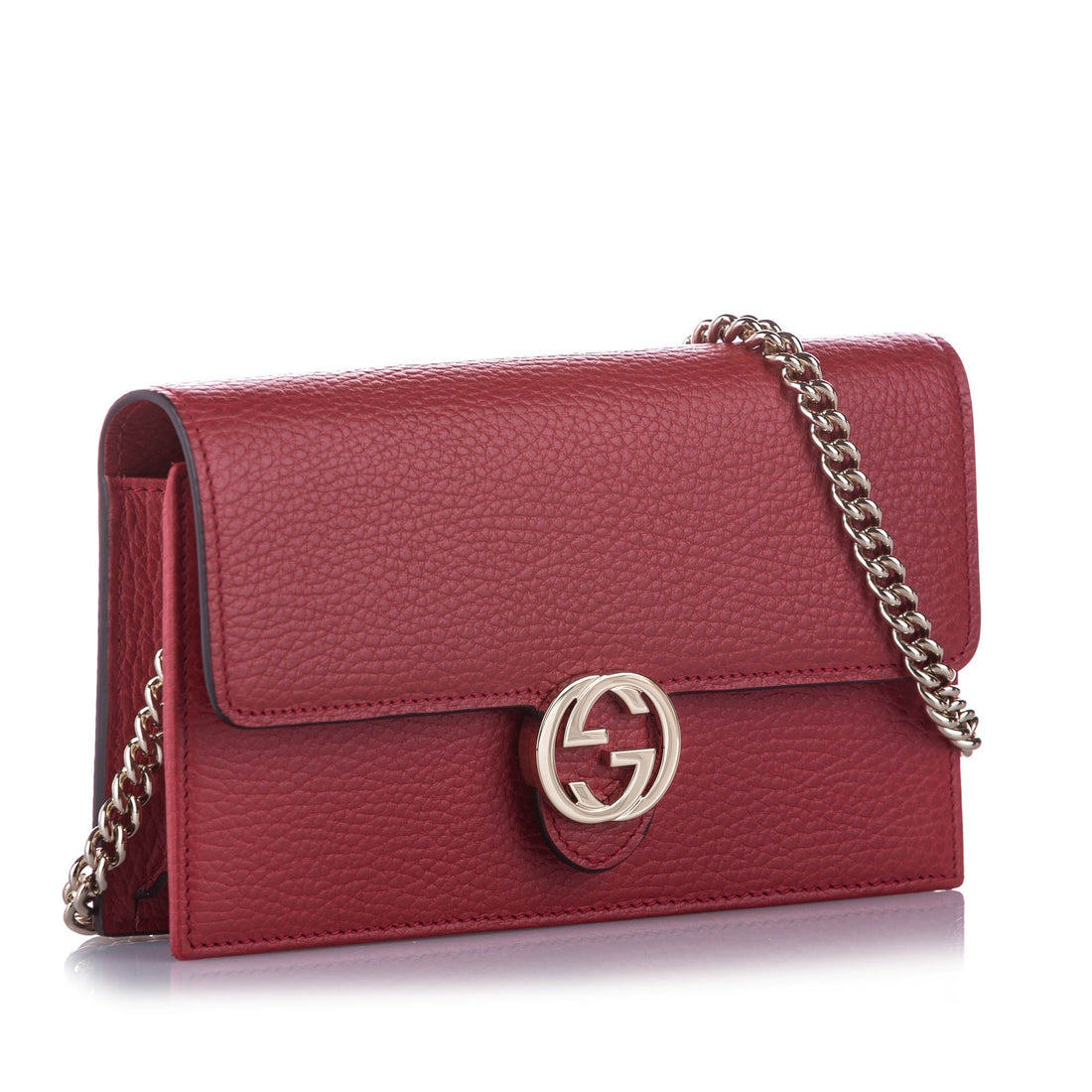Gucci Interlocking G Leather Wallet on Chain Red