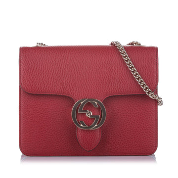 Gucci Interlocking Chain Leather Crossbody Bag Red