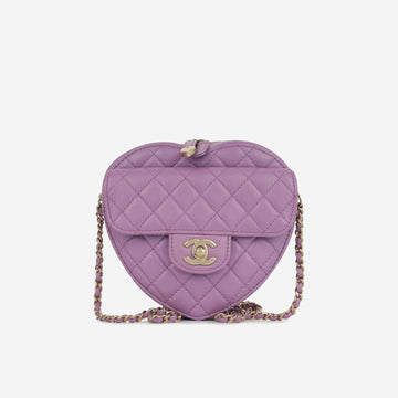 Chanel - Large Heart Bag - Purple Lambskin CGHW - Plaque Series -