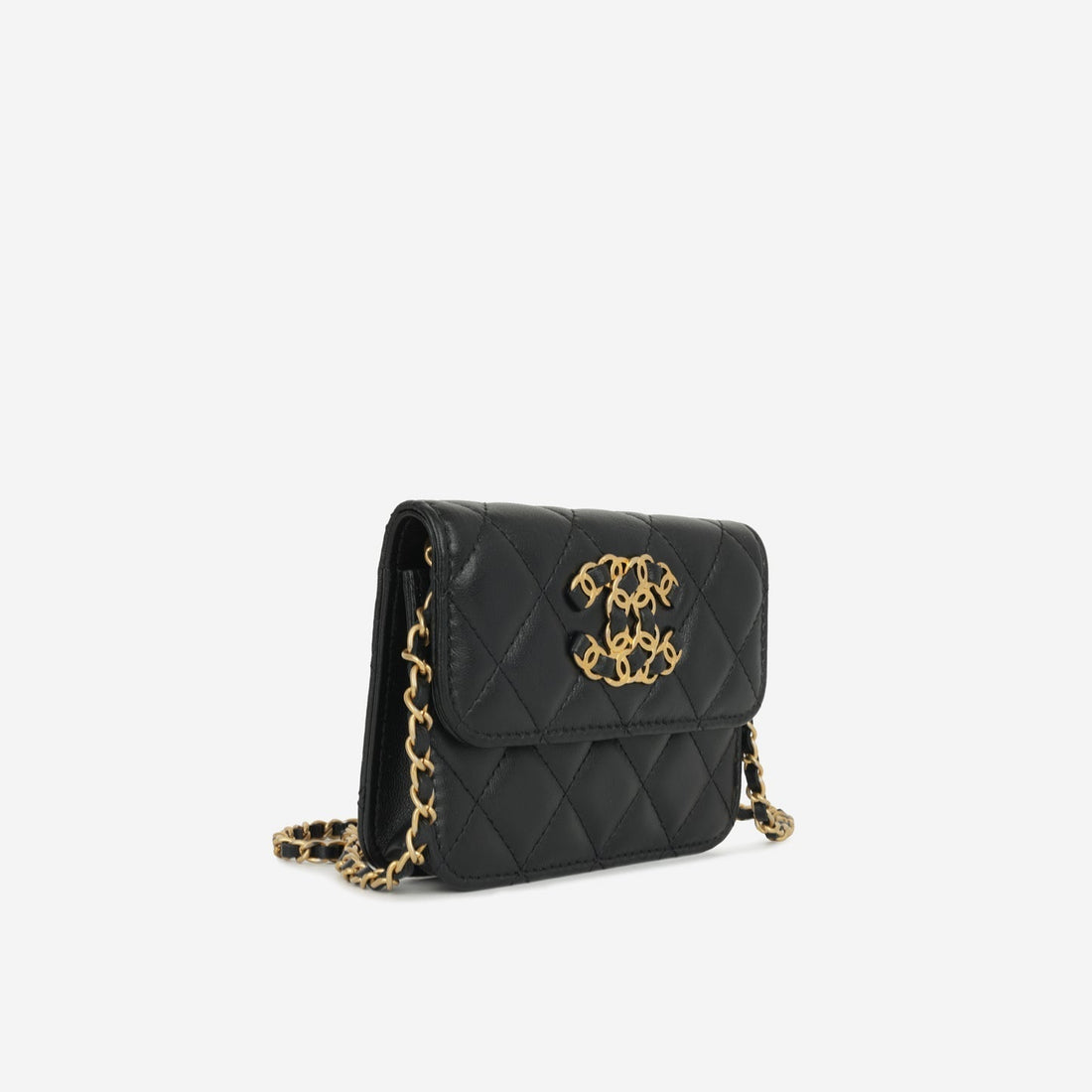 Chanel - 19 Flap Coin Purse on Chain - Black Lambskin AGHW - 2021 -