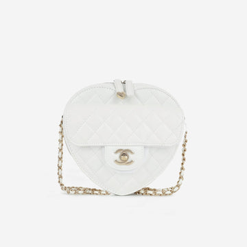 Chanel Large Heart Bag White Lambskin CGHW Plaque Series