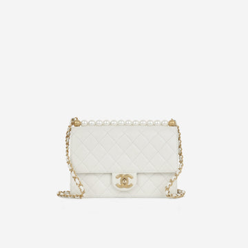 Chanel - Vertical Pearl Flap Bag - White CalBNkin AGHW - - 2019
