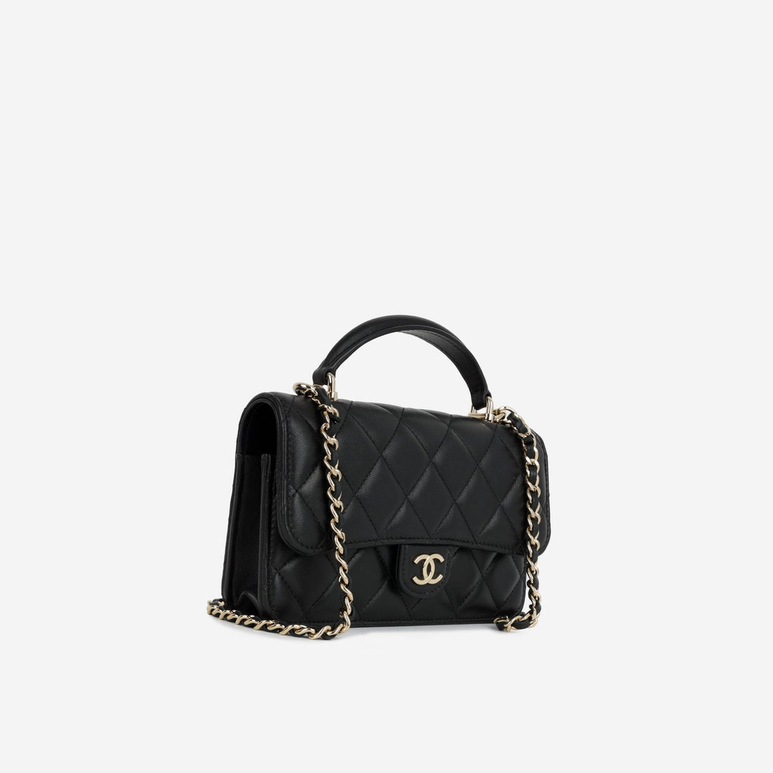 Chanel - Top Handle Phone Holder - Black Lambskin CGHW -