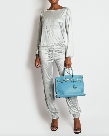 Pearl Street Bags Chanel Silver Metallic Jogger Set with CC Logo Details Size FR 36 (UK 8)