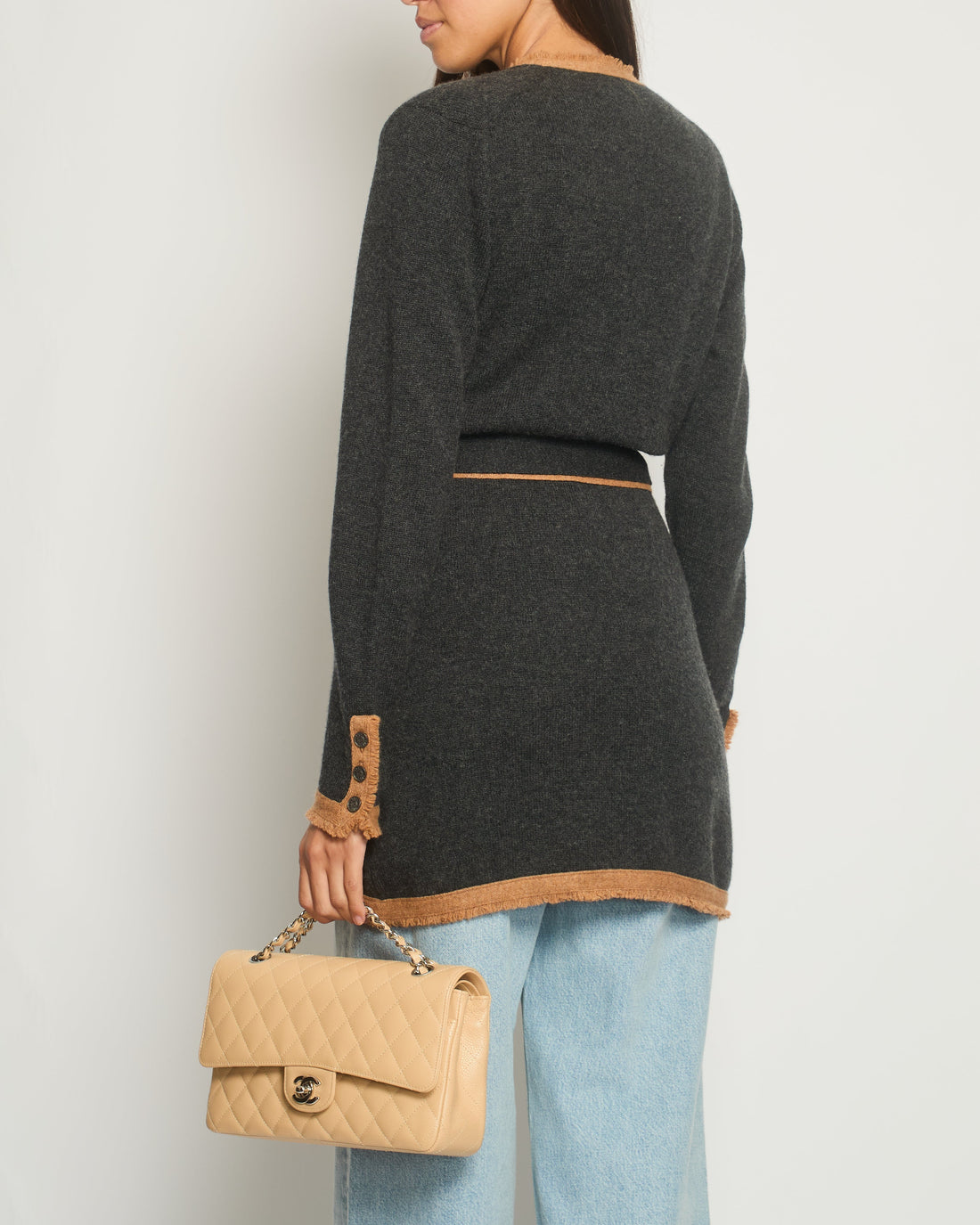 Pearl Street Bags Chanel 06/A Charcoal Long Line igan with Tie Detail FR 38 (UK 10)