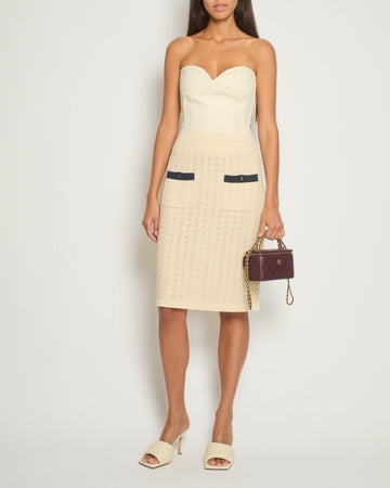 Pearl Street Bags Chanel Cream Knitted Midi Skirt with Navy Pocket Detail Size FR 42 (UK 14)