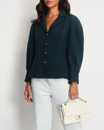 Pearl Street Bags Chanel Teal Tweed Jacket with Silver Button Detail Size FR 40 (UK 12)