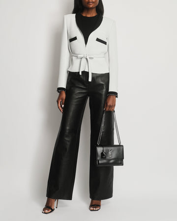 Pearl Street Bags Chanel Light Grey and Black Belted Blazer Jacket with CC Logo Buttons Size FR 36 (UK 8)