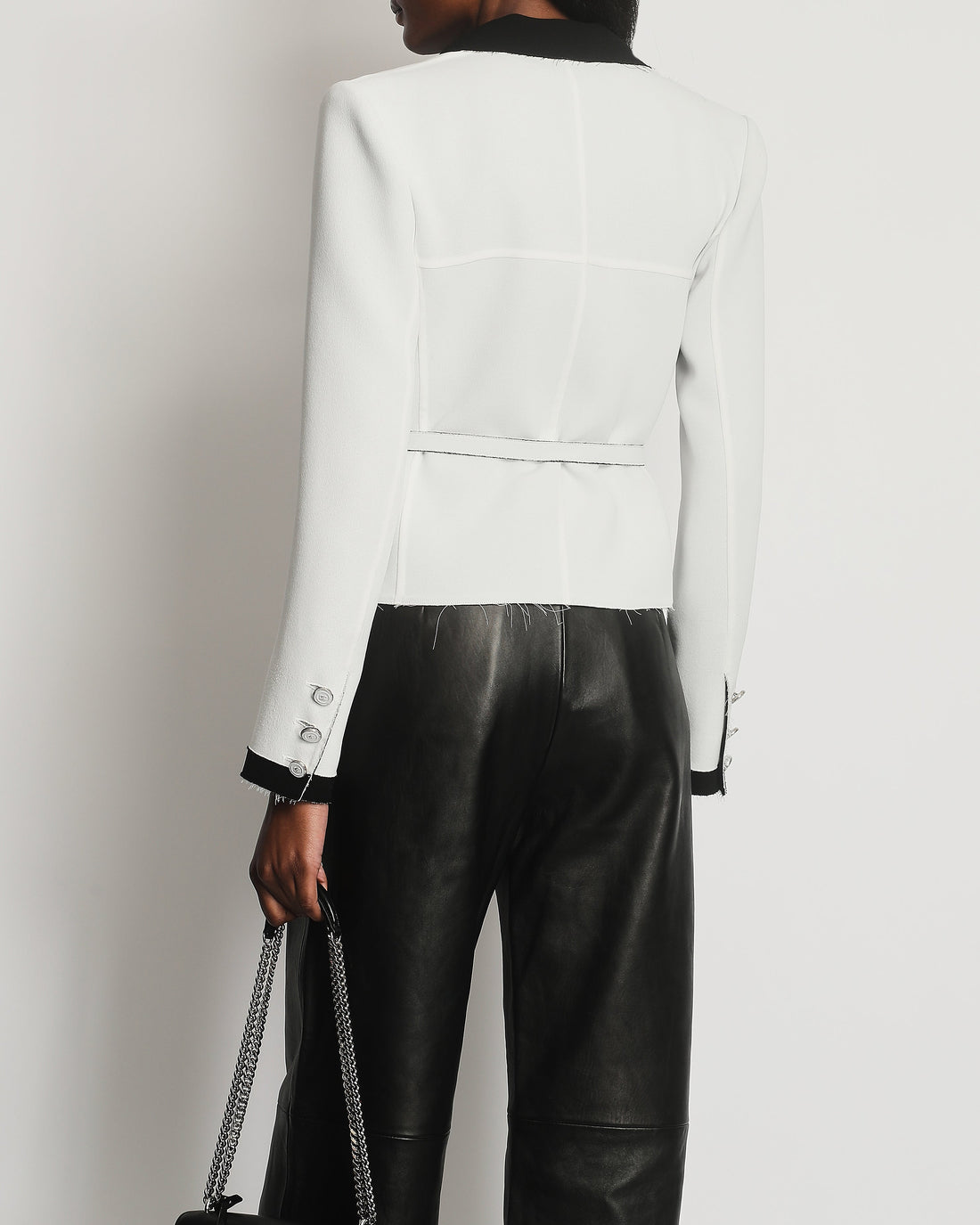 Pearl Street Bags Chanel Light Grey and Black Belted Blazer Jacket with CC Logo Buttons Size FR 36 (UK 8)