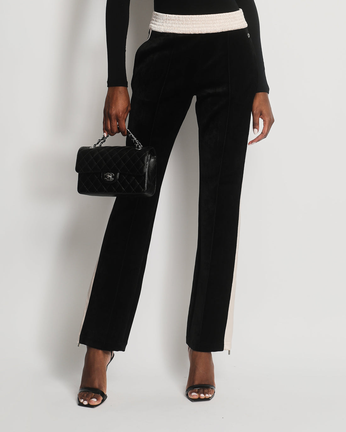 Pearl Street Bags Chanel 18/B Black Velvet Track pants with Zip and CC Button Detail FR 38 (UK 10)