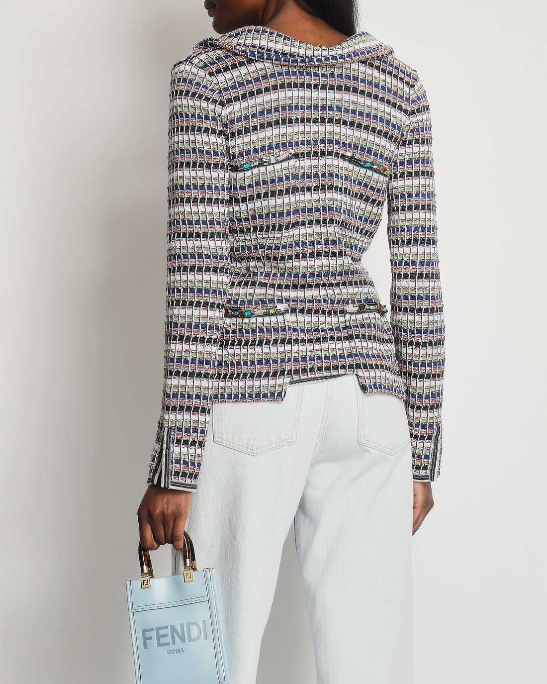 Pearl Street Bags Chanel Multi-Coloured Tweed Jacket with Pink Velcro Closure Detail FR 38 (UK 10)
