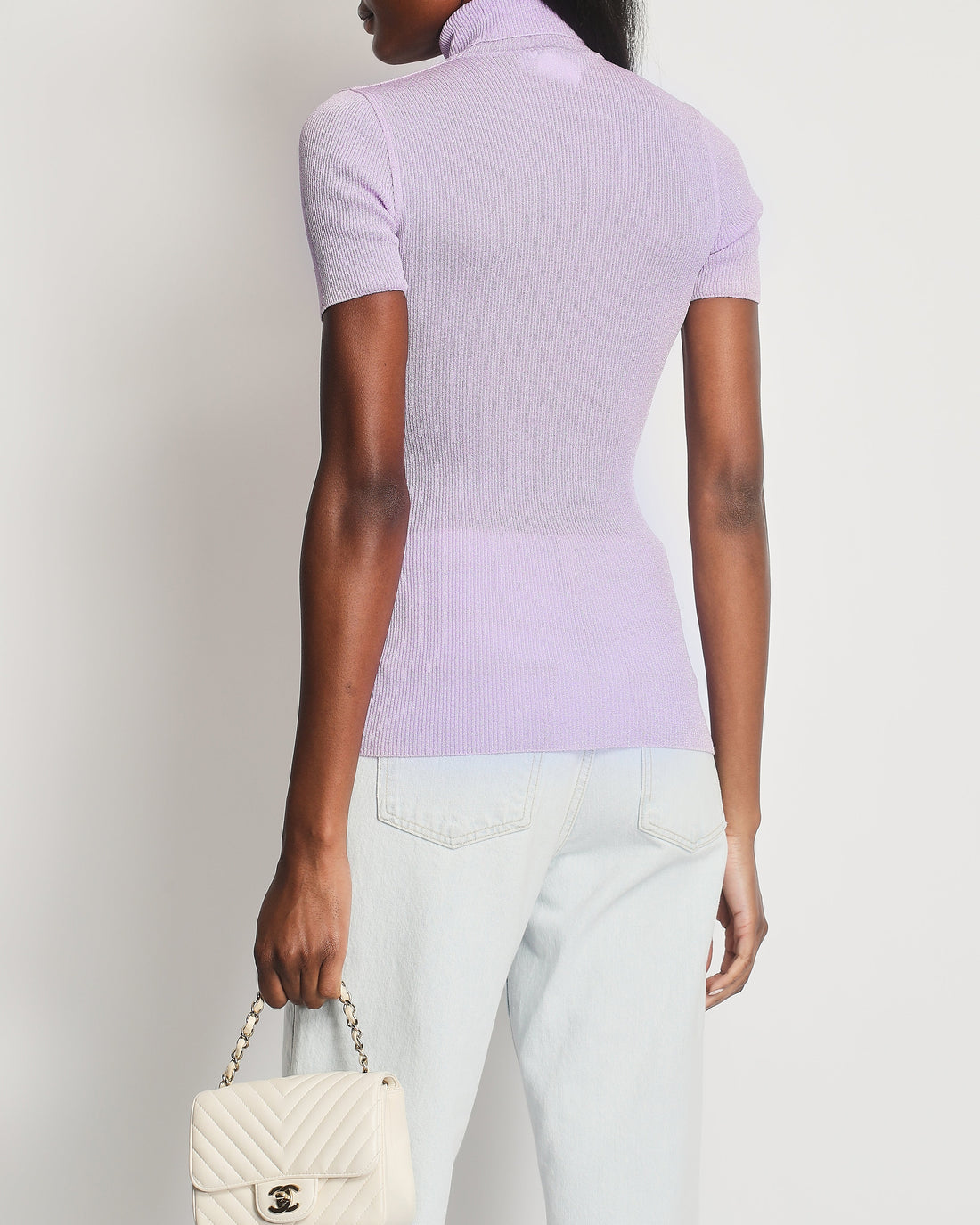 Pearl Street Bags Chanel  96A Lilac Ribbed Metallic Thread High Neck Top Size FR 38 (UK 10)