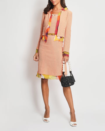 *FIRE PRICE* Pearl Street Bags Chanel Peach Three Piece Set with Multicoloured Silk Trim and Shoulder Pad Detailing FR 38 (UK 10)
