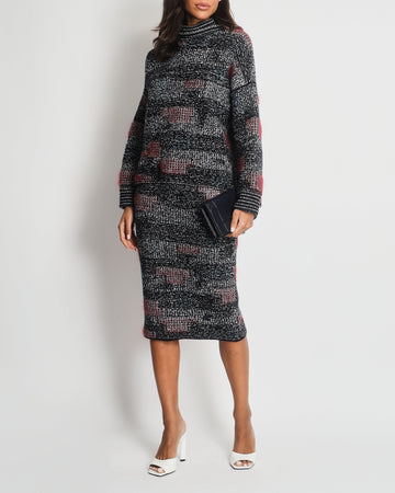 Pearl Street Bags Chanel Navy and Red Cashmere Knitted High-neck Jumper and Midi Skirt Set Size FR 38 (UK 10)