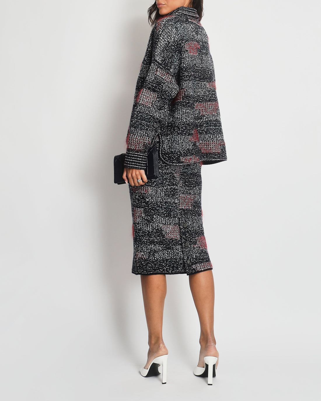 Pearl Street Bags Chanel Navy and Red Cashmere Knitted High-neck Jumper and Midi Skirt Set Size FR 38 (UK 10)