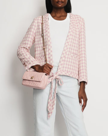Pearl Street Bags Chanel Cream and Pink Houndstooth Tweed Jacket with Tie Waist Size FR 40 (UK 12)