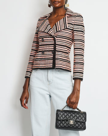 Pearl Street Bags Chanel Peach Black Stripe Tweed with Sequin Details SS 2020 Collection Jacket Size 36 (UK 8) - RRP ¬£8,000
